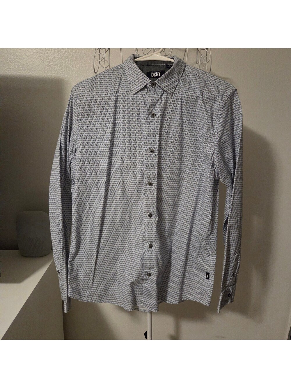 DKNY Men's Medium Button-Up Shirt with Geometric Pattern